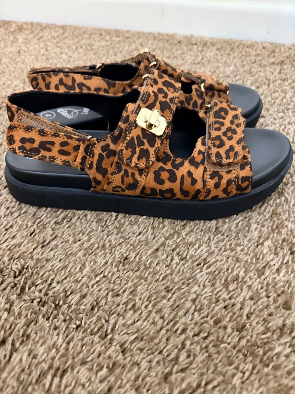 Girls Leopard Print Brown Sandals - Size 4